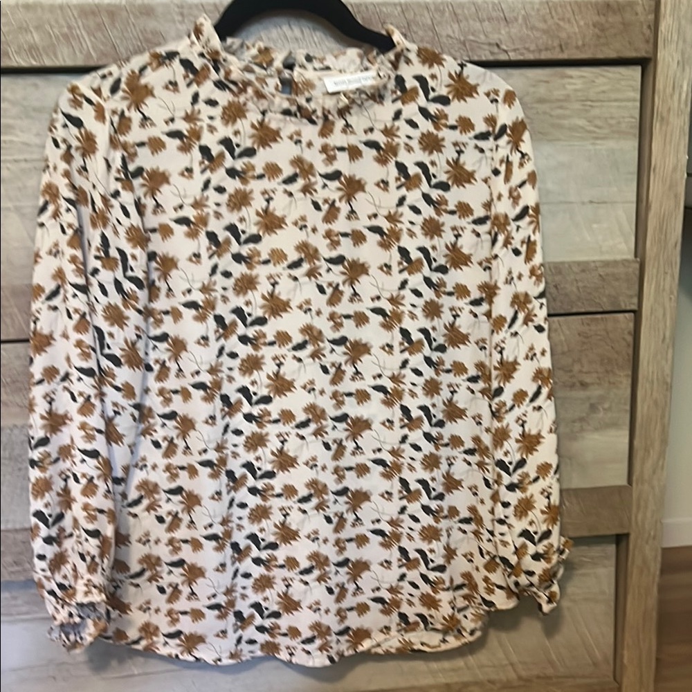 Floral Print Women's Top - Cream and Brown